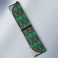 Sacred Heart Jesus Christmas Auto Sun Shade with Festive Green Knit Pattern - Wonder Print Shop