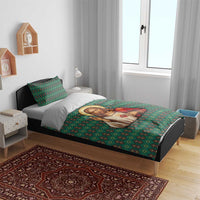 Sacred Heart Jesus Christmas Bedding Set with Festive Green Knit Pattern - Wonder Print Shop