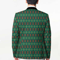 Sacred Heart Jesus Christmas Blazer with Festive Green Knit Pattern - Wonder Print Shop