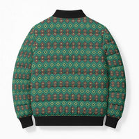 Sacred Heart Jesus Christmas Bomber Puffer Jacket with Festive Green Knit Pattern - Wonder Print Shop