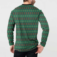 Sacred Heart Jesus Christmas Button Sweatshirt with Festive Green Knit Pattern - Wonder Print Shop