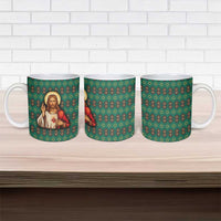 Sacred Heart Jesus Christmas Ceramic Mug with Festive Green Knit Pattern - Wonder Print Shop