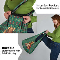 Sacred Heart Jesus Christmas Grocery Bag with Festive Green Knit Pattern - Wonder Print Shop