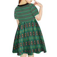 Sacred Heart Jesus Christmas Kid Short Sleeve Dress with Festive Green Knit Pattern - Wonder Print Shop