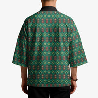 Sacred Heart Jesus Christmas Kimono with Festive Green Knit Pattern - Wonder Print Shop