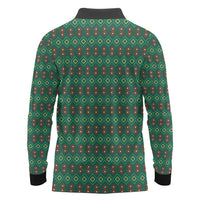 Sacred Heart Jesus Christmas Long Sleeve Polo Shirt with Festive Green Knit Pattern - Wonder Print Shop