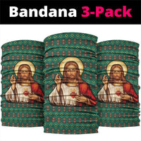 Sacred Heart Jesus Christmas Neck Gaiter with Festive Green Knit Pattern - Wonder Print Shop
