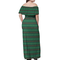 Sacred Heart Jesus Christmas Off Shoulder Maxi Dress with Festive Green Knit Pattern - Wonder Print Shop