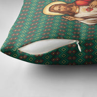 Sacred Heart Jesus Christmas Pillow Cover with Festive Green Knit Pattern - Wonder Print Shop