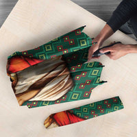 Sacred Heart Jesus Christmas Umbrella with Festive Green Knit Pattern - Wonder Print Shop