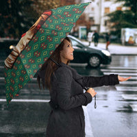 Sacred Heart Jesus Christmas Umbrella with Festive Green Knit Pattern - Wonder Print Shop