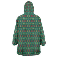 Sacred Heart Jesus Christmas Wearable Blanket Hoodie with Festive Green Knit Pattern - Wonder Print Shop