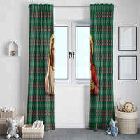Sacred Heart Jesus Christmas Window Curtain with Festive Green Knit Pattern - Wonder Print Shop