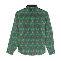 Sacred Heart Jesus Christmas Women Casual Shirt with Festive Green Knit Pattern - Wonder Print Shop