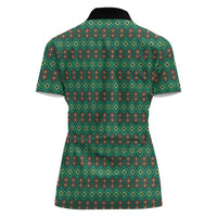 Sacred Heart Jesus Christmas Women Polo Shirt with Festive Green Knit Pattern - Wonder Print Shop