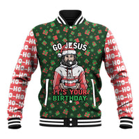 Go Jesus It's Your Birthday Christmas Baseball Jacket with Presents and Festive Pattern - Wonder Print Shop