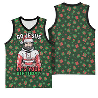 Go Jesus It's Your Birthday Christmas Basketball Jersey with Presents and Festive Pattern - Wonder Print Shop