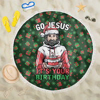 Go Jesus It's Your Birthday Christmas Beach Blanket with Presents and Festive Pattern - Wonder Print Shop