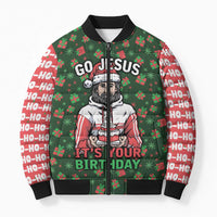 Go Jesus It's Your Birthday Christmas Bomber Puffer Jacket with Presents and Festive Pattern - Wonder Print Shop