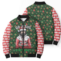Go Jesus It's Your Birthday Christmas Bomber Puffer Jacket with Presents and Festive Pattern - Wonder Print Shop