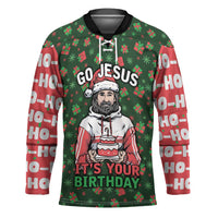 Go Jesus It's Your Birthday Christmas Hockey Jersey with Presents and Festive Pattern - Wonder Print Shop