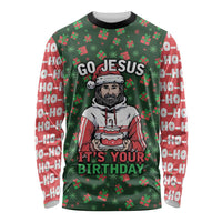 Go Jesus It's Your Birthday Christmas Long Sleeve Shirt with Presents and Festive Pattern - Wonder Print Shop