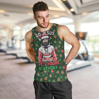 Go Jesus It's Your Birthday Christmas Men Tank Top with Presents and Festive Pattern - Wonder Print Shop
