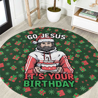Go Jesus It's Your Birthday Christmas Round Carpet with Presents and Festive Pattern - Wonder Print Shop