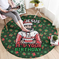 Go Jesus It's Your Birthday Christmas Round Carpet with Presents and Festive Pattern - Wonder Print Shop