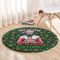Go Jesus It's Your Birthday Christmas Round Carpet with Presents and Festive Pattern - Wonder Print Shop