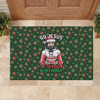 Go Jesus It's Your Birthday Christmas Rubber Doormat with Presents and Festive Pattern - Wonder Print Shop