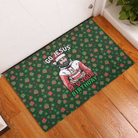 Go Jesus It's Your Birthday Christmas Rubber Doormat with Presents and Festive Pattern - Wonder Print Shop