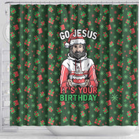 Go Jesus It's Your Birthday Christmas Shower Curtain with Presents and Festive Pattern - Wonder Print Shop