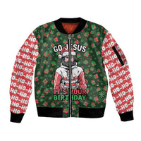 Go Jesus It's Your Birthday Christmas Sleeve Zip Bomber Jacket with Presents and Festive Pattern - Wonder Print Shop