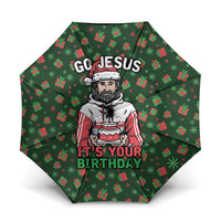Go Jesus It's Your Birthday Christmas Umbrella with Presents and Festive Pattern - Wonder Print Shop
