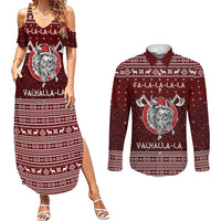 Vikings Fa La La La Christmas Couples Matching Summer Maxi Dress and Long Sleeve Button Shirt Xmas Holiday Patterns - Wonder Print Shop