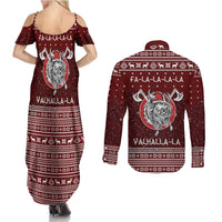 Vikings Fa La La La Christmas Couples Matching Summer Maxi Dress and Long Sleeve Button Shirt Xmas Holiday Patterns - Wonder Print Shop