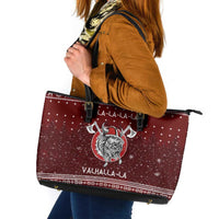 Vikings Fa La La La Christmas Leather Tote Bag Xmas Holiday Patterns - Wonder Print Shop