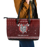 Vikings Fa La La La Christmas Leather Tote Bag Xmas Holiday Patterns - Wonder Print Shop