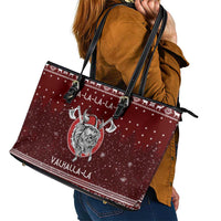 Vikings Fa La La La Christmas Leather Tote Bag Xmas Holiday Patterns - Wonder Print Shop