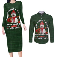 West Highland White Terrier Christmas Couples Matching Long Sleeve Bodycon Dress and Long Sleeve Button Shirt Xmas Holiday Patterns - Wonder Print Shop