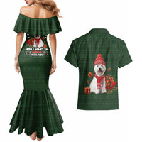 West Highland White Terrier Christmas Couples Matching Mermaid Dress and Hawaiian Shirt Xmas Holiday Patterns - Wonder Print Shop