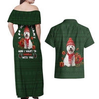 West Highland White Terrier Christmas Couples Matching Off Shoulder Maxi Dress and Hawaiian Shirt Xmas Holiday Patterns - Wonder Print Shop