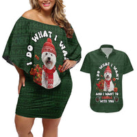 West Highland White Terrier Christmas Couples Matching Off Shoulder Short Dress and Hawaiian Shirt Xmas Holiday Patterns - Wonder Print Shop