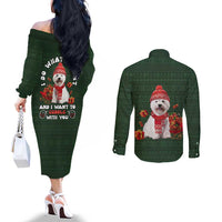 West Highland White Terrier Christmas Couples Matching Off The Shoulder Long Sleeve Dress and Long Sleeve Button Shirt Xmas Holiday Patterns - Wonder Print Shop