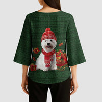 West Highland White Terrier Christmas Kimono Sleeve Blouse Xmas Holiday Patterns - Wonder Print Shop