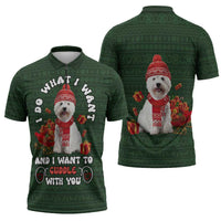 West Highland White Terrier Christmas Zipper Polo Shirt Xmas Holiday Patterns - Wonder Print Shop