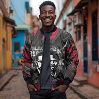 Steve Biko Bomber Jacket with Black Consciousness Portrait, Power Fist Symbol and Red-Black Freedom - Wonder Print Shop