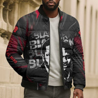 Steve Biko Bomber Puffer Jacket with Black Consciousness Portrait, Power Fist Symbol and Red-Black Freedom - Wonder Print Shop