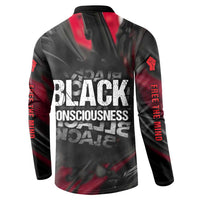 Steve Biko Button Sweatshirt with Black Consciousness Portrait, Power Fist Symbol and Red-Black Freedom